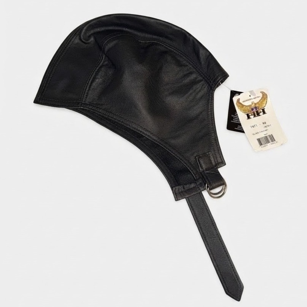 Henschel Hat Co Black Leather Aviator Pilot Helmet Cap Fleece Lined 7471-60 NWT